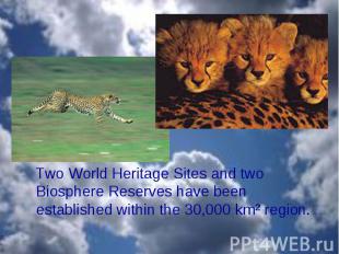 Two World Heritage Sites and two Biosphere Reserves have been established within