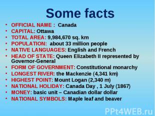 OFFICIAL NAME : Canada OFFICIAL NAME : Canada CAPITAL: Ottawa TOTAL AREA: 9,984,