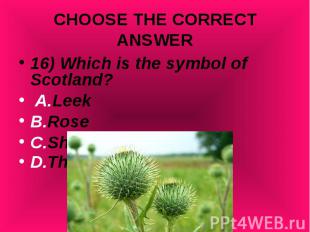 16) Which is the symbol of Scotland? 16) Which is the symbol of Scotland? A.Leek