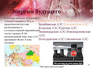 В России имеется 10 атомных электростанций (АЭС), и практически все они располож