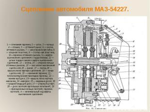 Сцепление автомобиля МАЗ-54227.1 — отжимная пружина; 2 — шток; 3 — кольцо. 4 — п