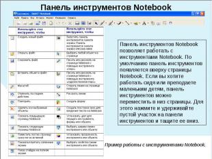 Панель инструментов NotebookПанель инструментов Notebook позволяет работать с ин