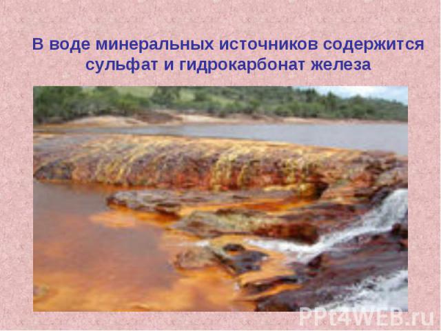 В воде минеральных источников содержится сульфат и гидрокарбонат железа