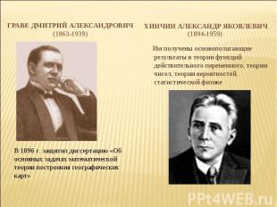 Граве Дмитрий Александрович(1863-1939)В 1896 г. защитил диссертацию «Об основных