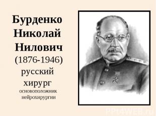 Бурденко Николай Нилович(1876-1946)русский хирург основоположник нейрохирургии