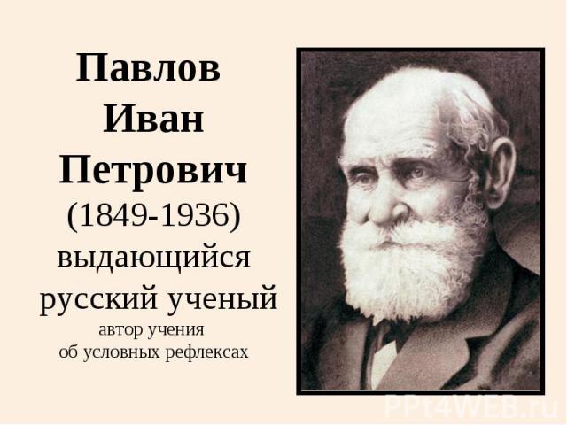 Павлов ИванПетрович(1849-1936)выдающийся русский ученыйавтор учения об условных рефлексах