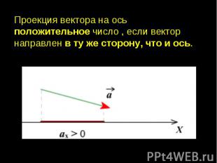 Проекция вектора на ось положительное число , если вектор направлен в ту же стор