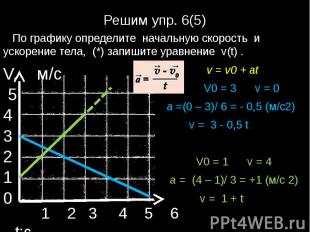 Решим упр. 6(5) По графику определите начальную скорость и ускорение тела, (*) з