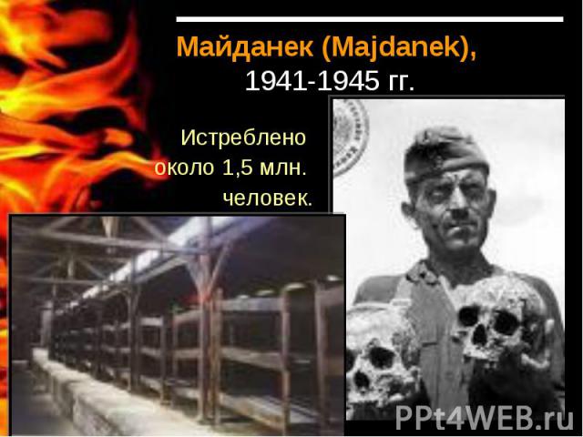 Майданек (Majdanek), 1941-1945 гг.Истреблено около 1,5 млн. человек.