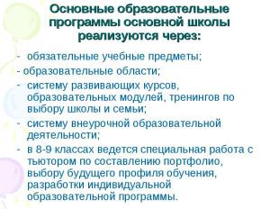 Основные образовательные программы основной школы реализуются через:обязательные