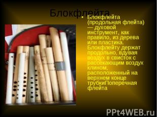 Блокфлейта (продольная флейта) — духовой инструмент, как правило, из дерева или