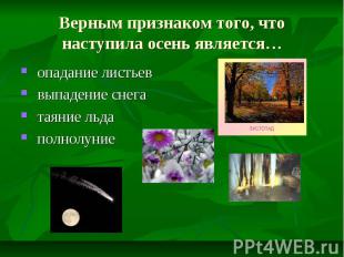 Верным признаком того, что наступила осень является… опадание листьев выпадение