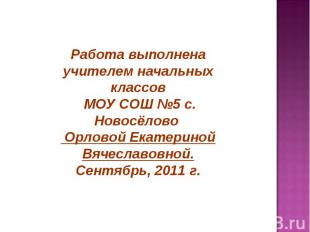 Работа выполнена учителем начальных классов МОУ СОШ №5 с. Новосёлово Орловой Ека