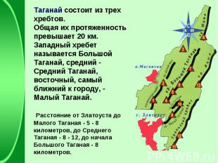 Таганай состоит из трех хребтов. Общая их протяженность превышает 20 км. Западны
