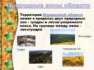 Природные зоны областиТерритория Мурманской области лежит в пределах двух природ