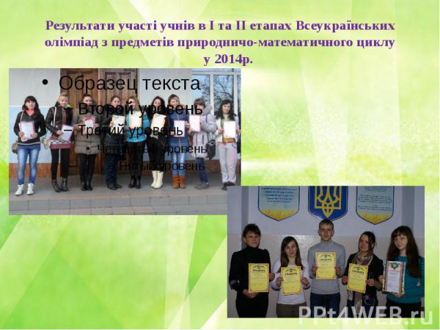 Результати участі учнів в І та ІІ етапах Всеукраїнських олімпіад з предметів природничо-математичного циклу у 2014р.
